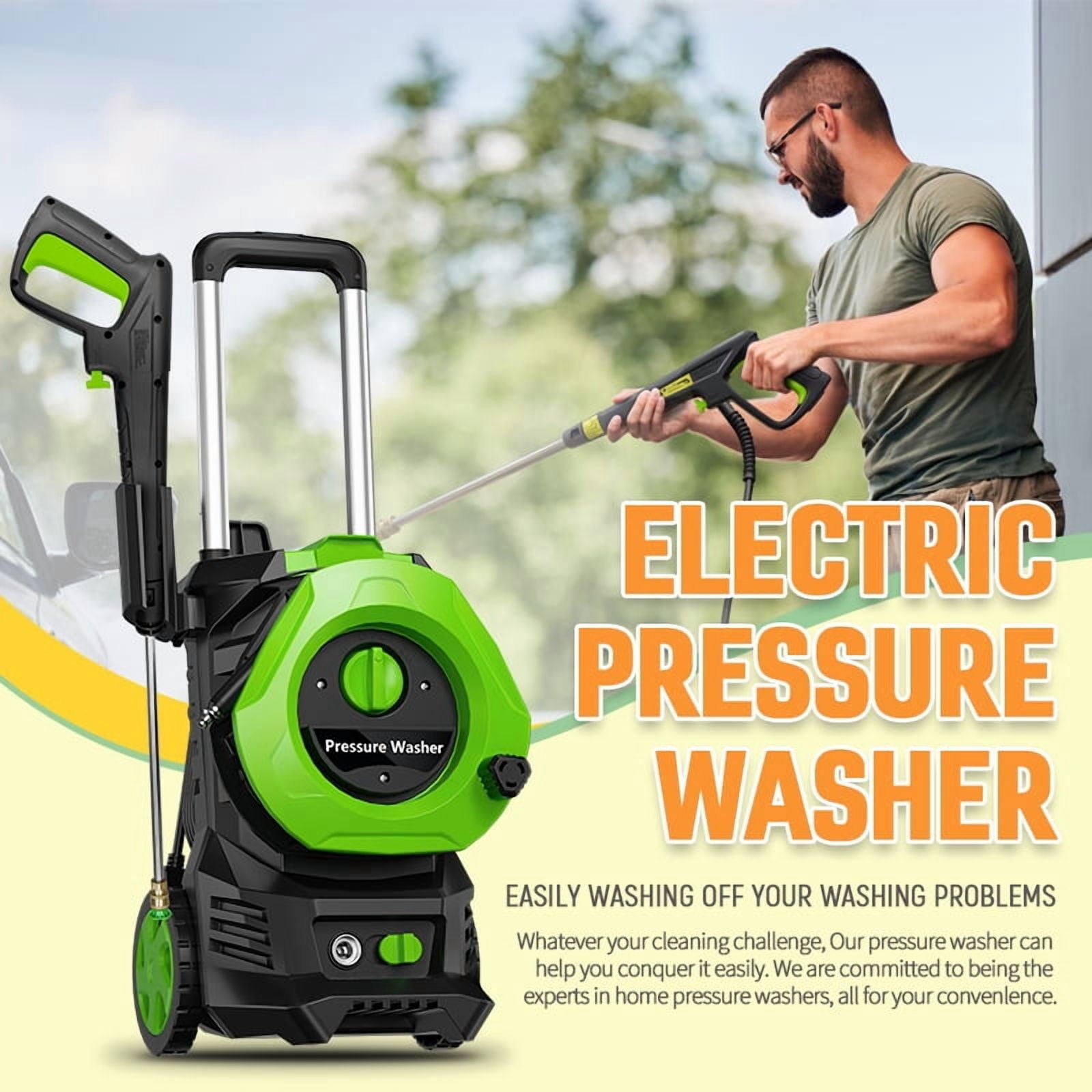 Electric Pressure Washer 4800PSI-Max 2.9GPM Power Washer with 25 Feet Hose,16.4 Feet Power Cord, Car Wash Machine Green Ideal Cleaning for Garden