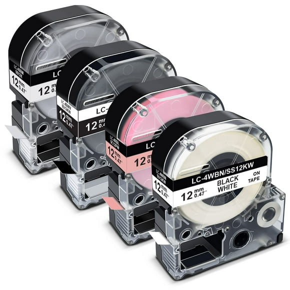 Cinta de etiquetas Pristar de repuesto para Epson LK-4WBN, 12 mm, paquete de 4