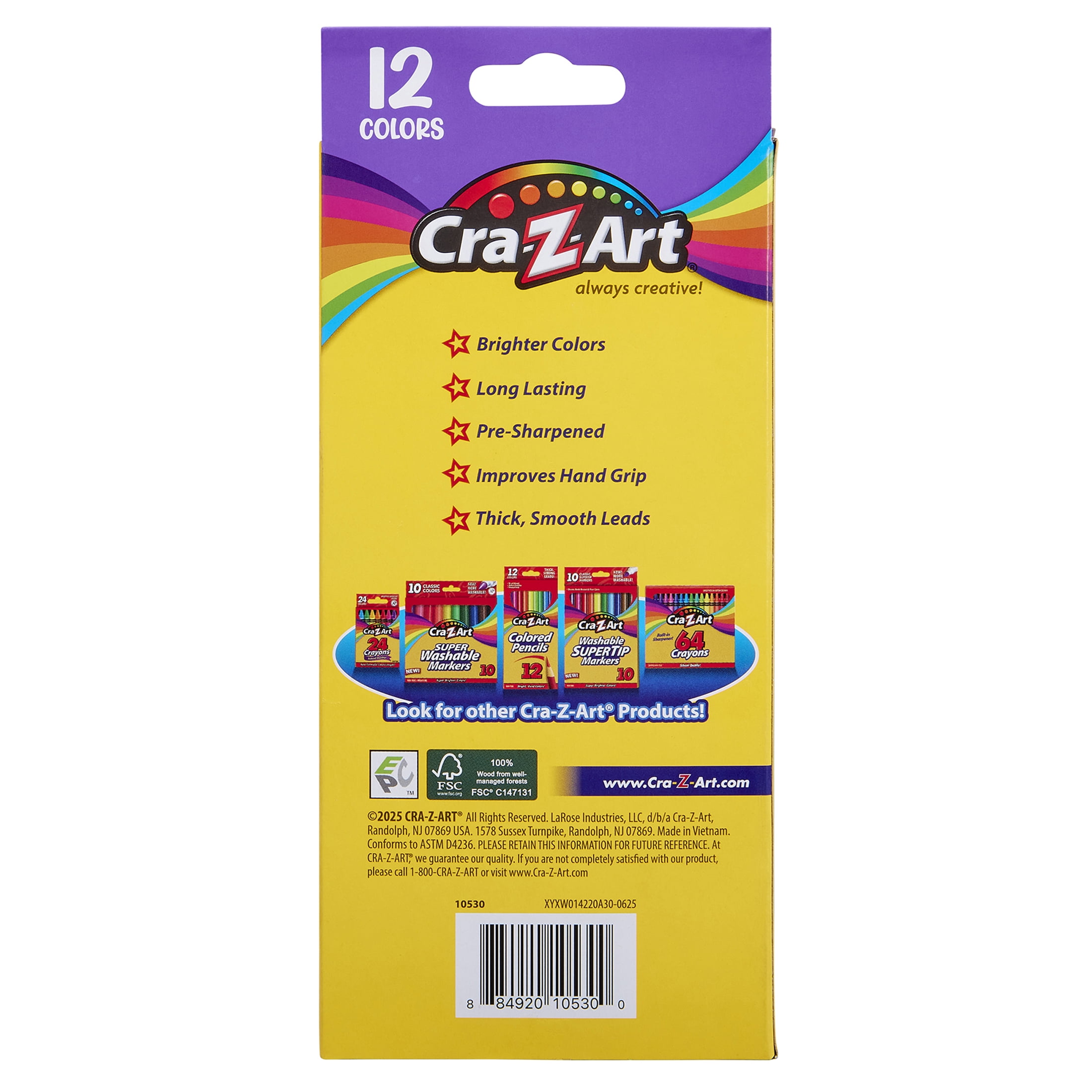 Cra-Z-Art Triangular Colored Pencils, 12 Vibrant Colors, Classroom Supplies, Ages 3 and up