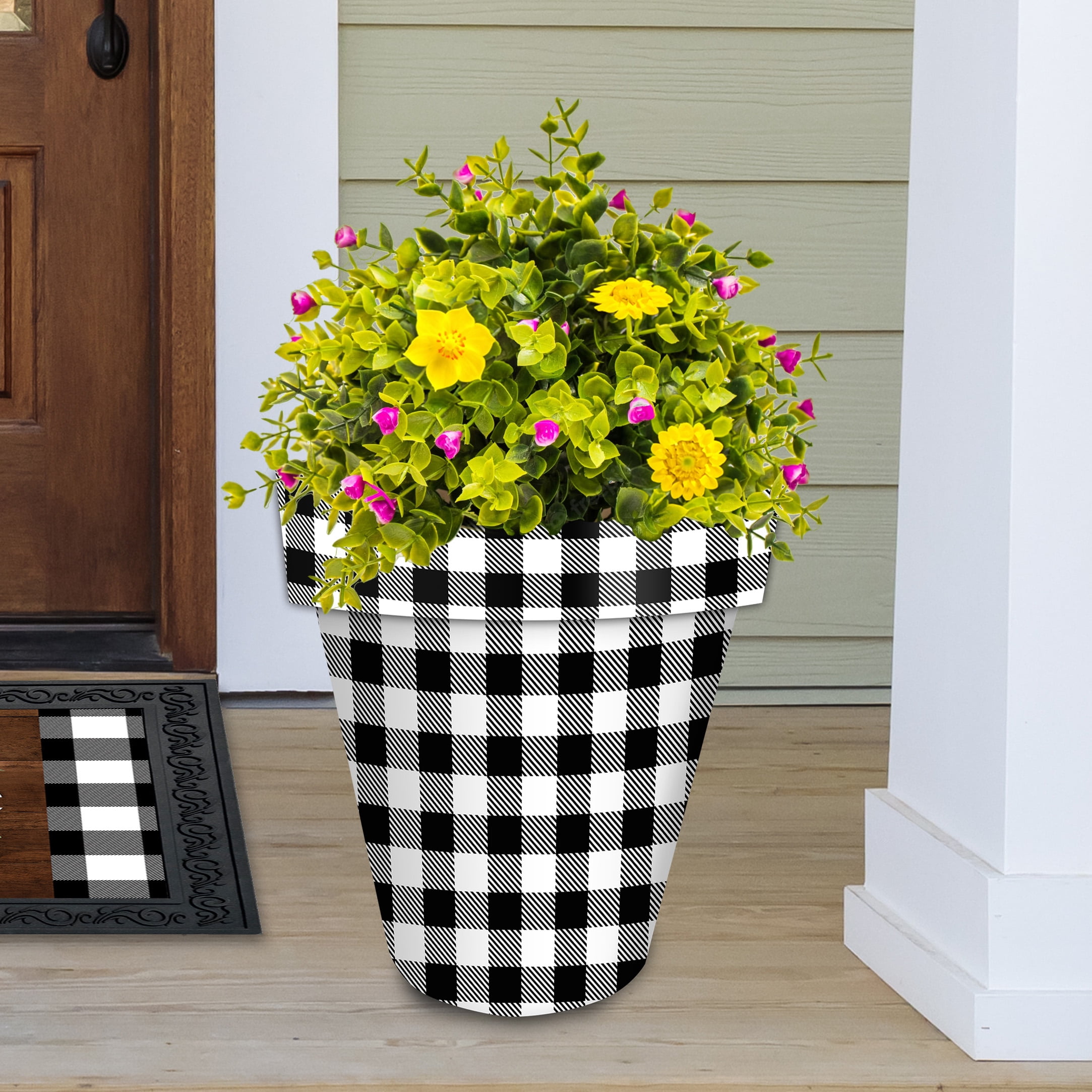 Briarwood Lane Everyday Planter 14" x 15" x 15" Black and White Buffalo Check Large Planter