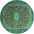 thumbnail image 1 of Ahgly Company Indoor Round Medallion Turquoise Blue Traditional Area Rugs, 6' Round, 1 of 4