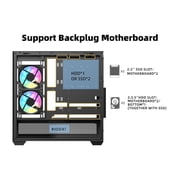 SAMA SV02 ATX Computer Gaming PC Case Mid Tower Black with 3 ARGB Fans Pre-Installed, Tempered Glass Transparent Side Panel,BTF Back Plug Motherboard Design