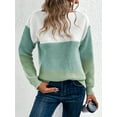 thumbnail image 6 of Women'S Fall Winter Fashion Casual Round Neck Ribbed Knitted Colorblock Drop Shoulder Long Sleeve Sweater Green XL, 6 of 9