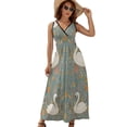 thumbnail image 2 of Elegant Swan Floral Print Womens Night Club Maxi Dress V Neck Sleeveless Bohemia Long Dresses, 2 of 9
