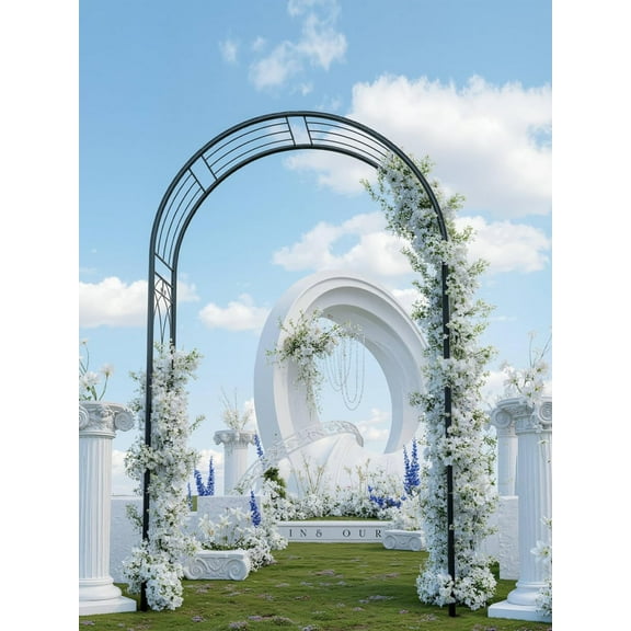 Emorefun Metal Garden Trellis, 8ft Heavy-Duty Arch Trellis for Wedding, Decor, Backdrop, Black