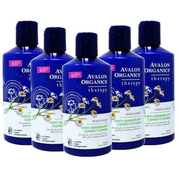 5 Pack - Avalon Organics Therapy Medicated Anti-Dandruff Conditioner for Soft, Flake-Free Hair, 14 Fluid Ounces
