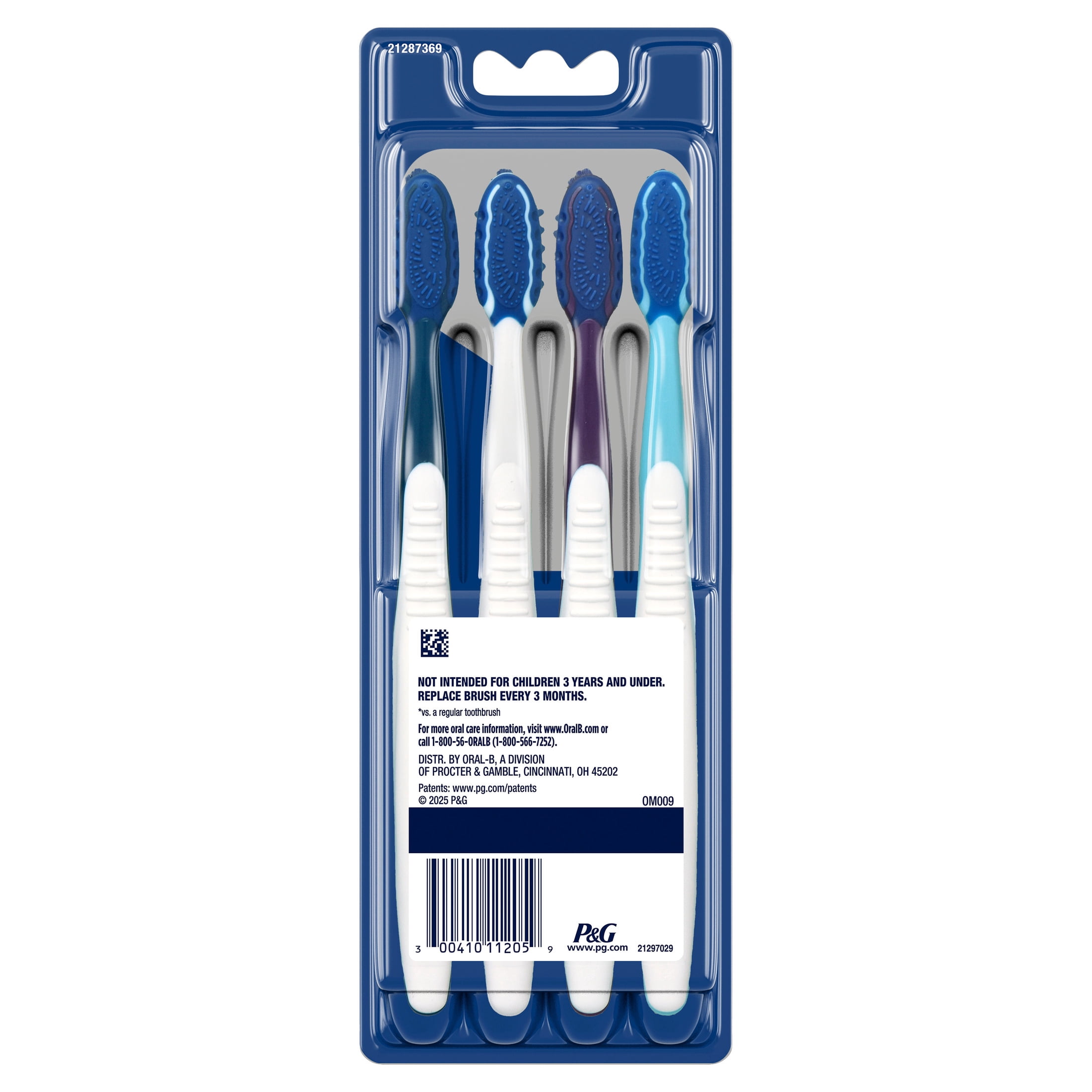 Oral-B Toothbrush, Pro Clean Cross Action, Deep Plaque Removal, Medium, 4 Count