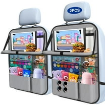 2-Pack Car Backseat Organizer with Table Tray,Supports up to 22 lb,9 Storage Pockets with Touch Screen Tablet Holder,foldable Food Tray, Protective Kick Mats,Travel Accessories Organizer,Gray