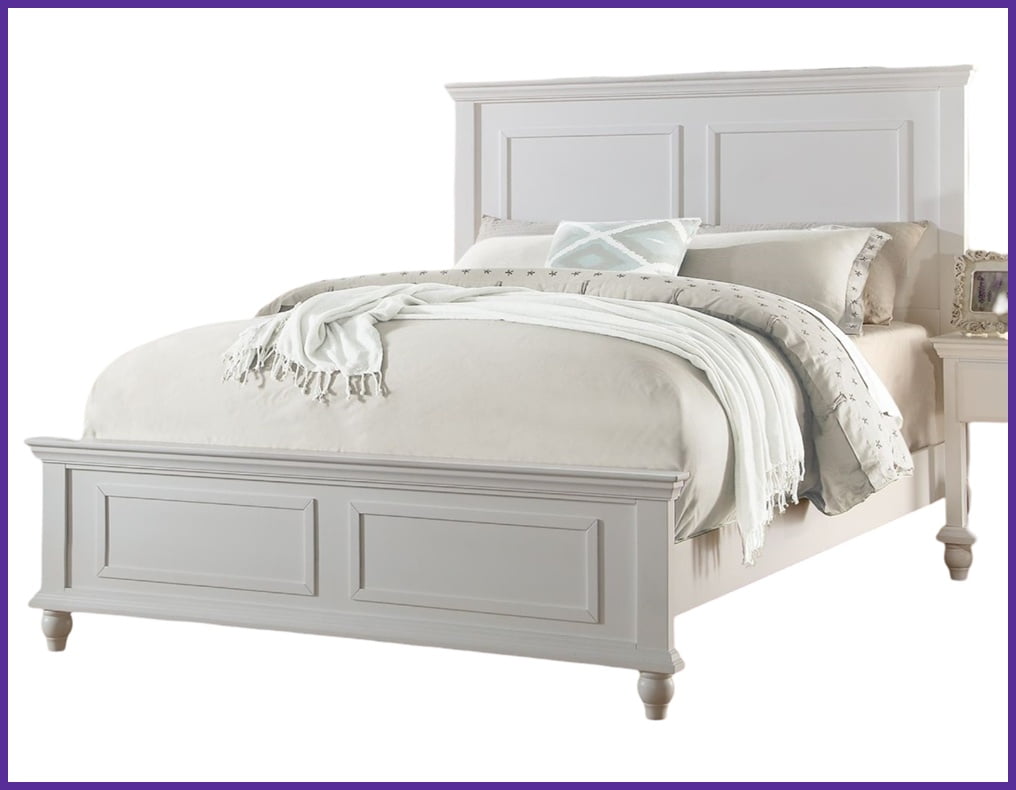 Eastern King Size Rubberwood Plywood Bed Frame with High Panel Headboard - White Modern Bedroom Furniture