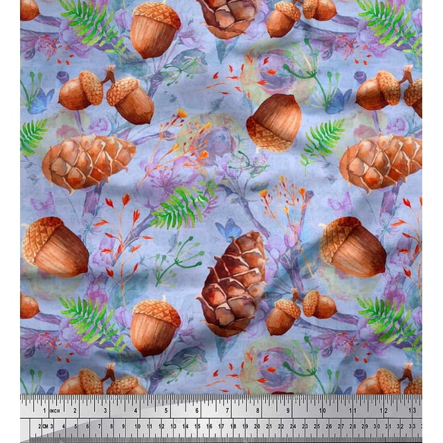 Soimoi Blue polyester Georgette Fabric Apricot, & Oaknut Fruits Printed Fabric 1 Yard 42 Inch Wide