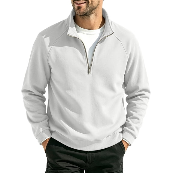Hngshg Men Sweatshirts Trendy Quarter Zip Stand Collared Tops Plain Long Sleeve Pullover Sports Sweatshirts