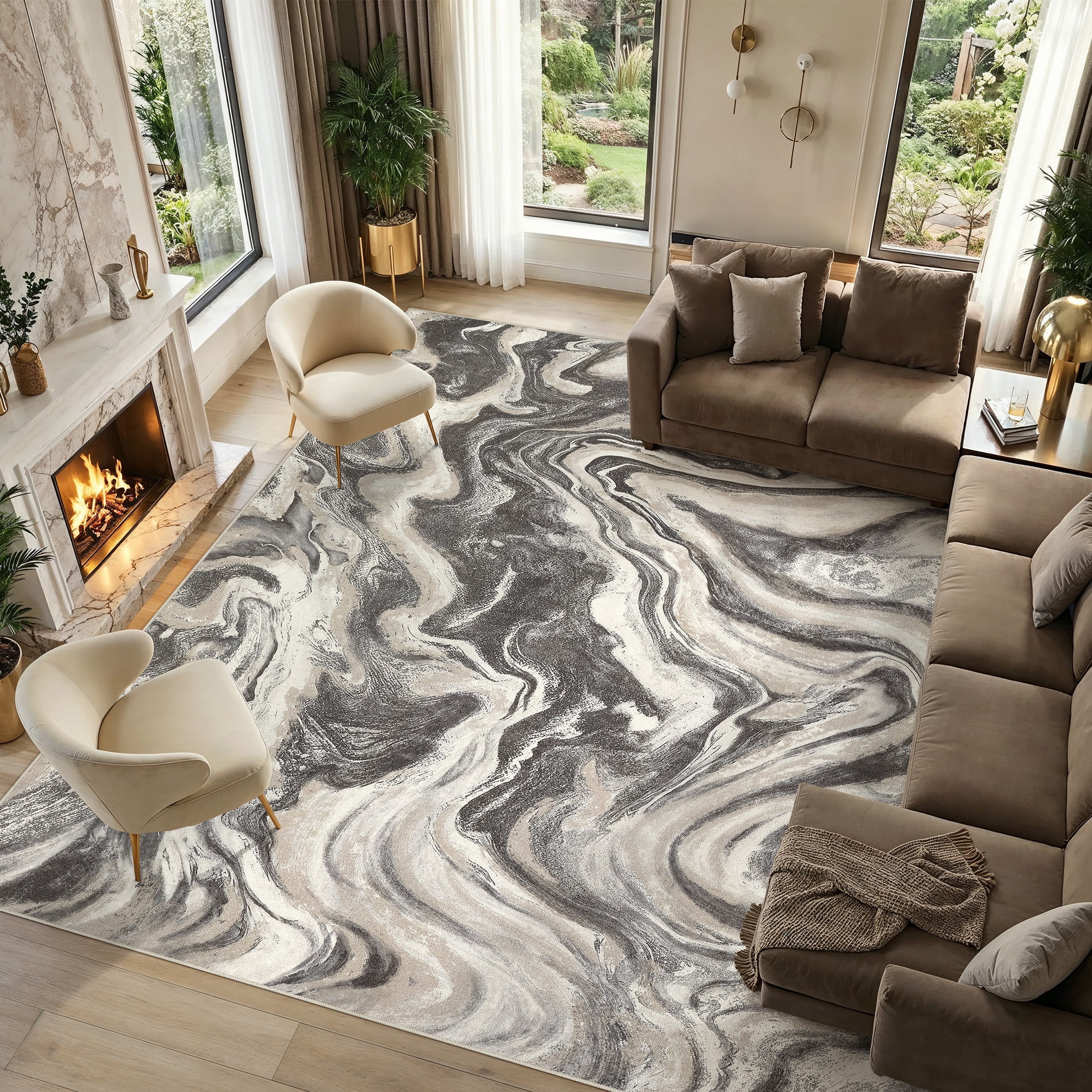 UERMEI 8'x10' Washable Large Area Rugs for Living Room, Washable Non-slip Soft Indoor Modern Vintage Rug for Bedroom Dining Room Office Home Decor Carpet,Dove Gray