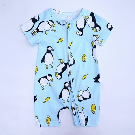 

EQWLJWE Toddler Baby Boys Girls Cute Cartoon Animal Pattern Short Sleeve Double Zipper Romper Jumpsuit Girls Harness Holiday Clearance