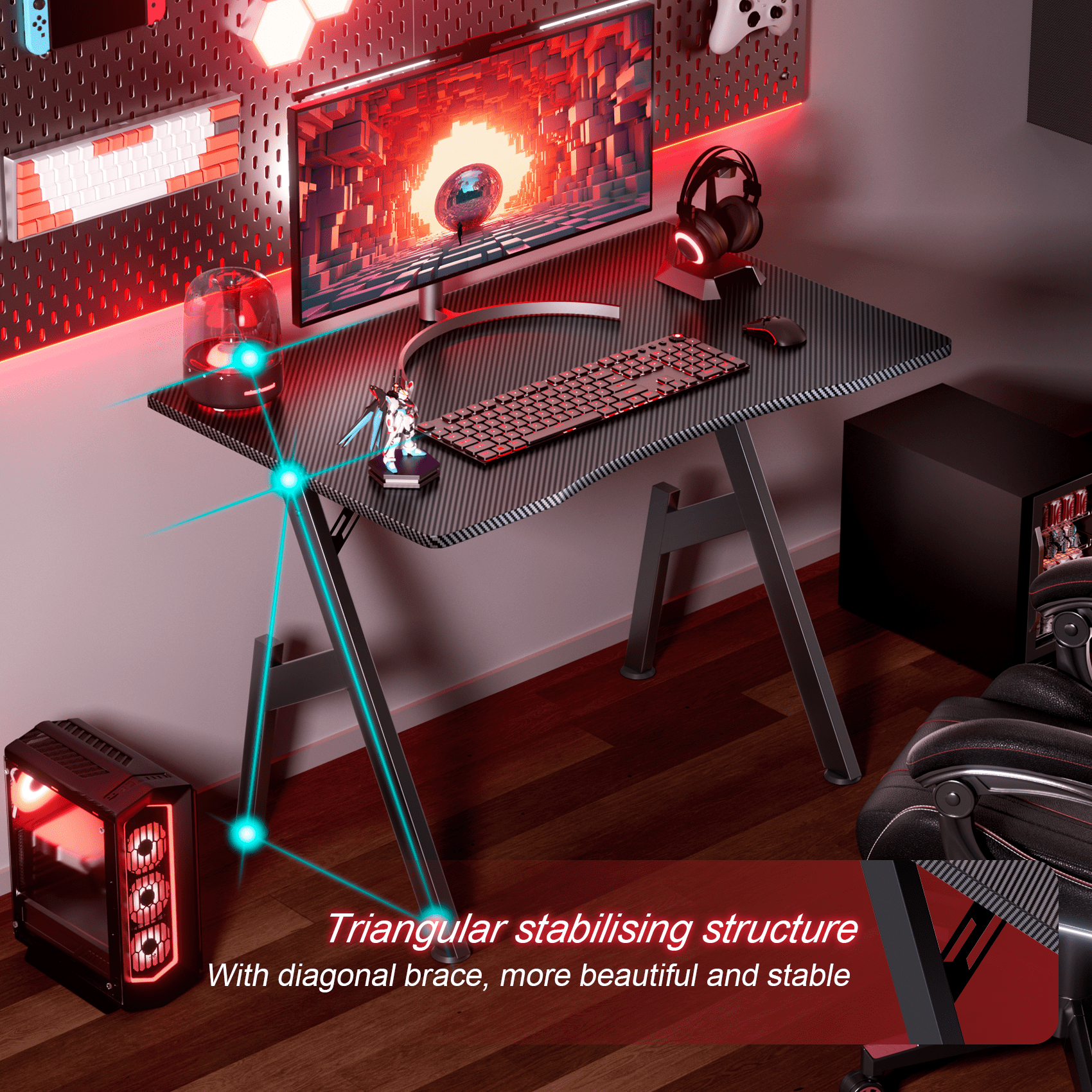HLDIRECT 32 inch Gaming Desk, Ergonomic Gamer Table, Gamer Workstations for Adult and Teen, Black