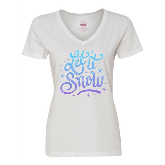 Inktastic Winter Let It Snow Lettering in Blue with Snowflakes Women's V-Neck T-Shirt