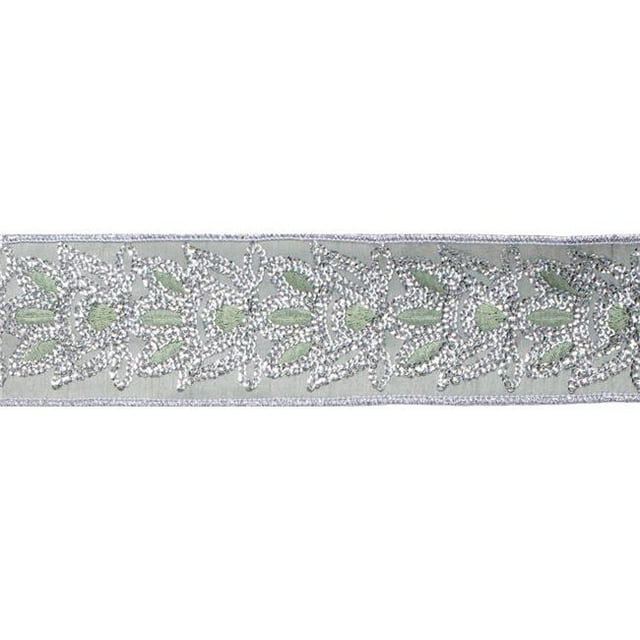 Gold Sequin Floral Sage Wired Ribbon, 2.5 in. x 5 yard