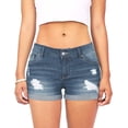 thumbnail image 2 of FRSASU Denim Shorts for Women Mid Rise Ripped Jean Shorts Stretchy Folded Hem Hot Fringed Denim Shorts Blue, 2 of 9