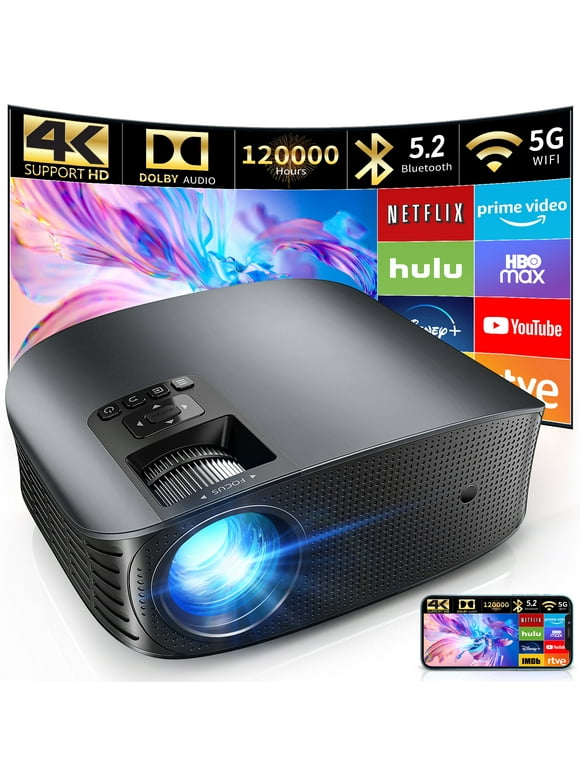 Elephas 4K Projector with WiFi and Bluetooth Dolby Audio FHD 5G Mini Portable Projector for Home Theater,Black