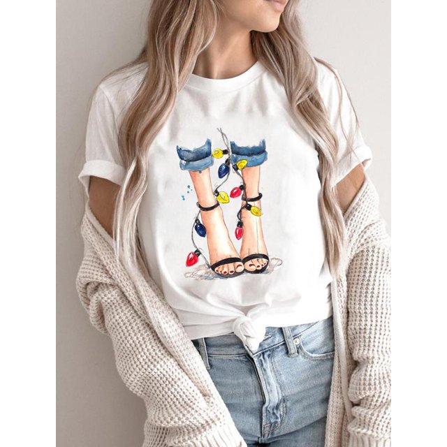 Ropa de vacaciones para mujer, camiseta con estampado de letras dulces de los años 90, camiseta estampada, camisetas de año nuevo, moda de feliz navidad 2025