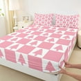 thumbnail image 3 of Feelyou Cartoon Xmas Tree Twin Sheet Sets for Kid, Merry Christmas Twin Fitted Sheet, Pink Plaid Buffalo Flat Sheet, Lightweight Room Decor, 3pcs, 3 of 7