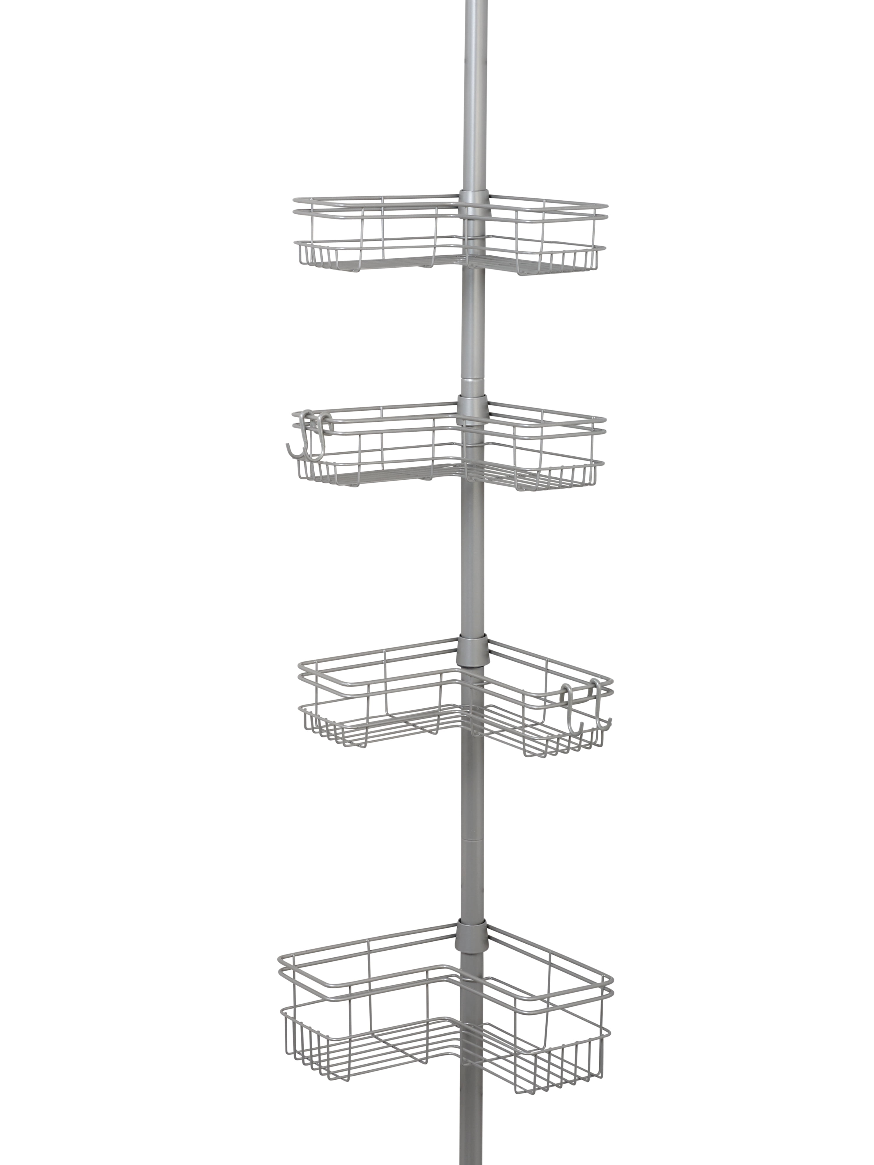 Zenna Home Tension Pole Shower Caddy with 4 Basket Shelves, Satin