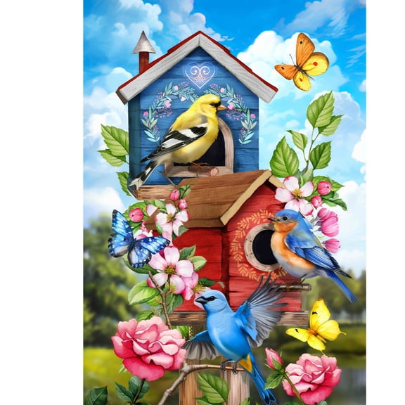 Briarwood Lane Spring House Flag 40x28 For Outdoor Floral Birdhouses For Spring House Flag