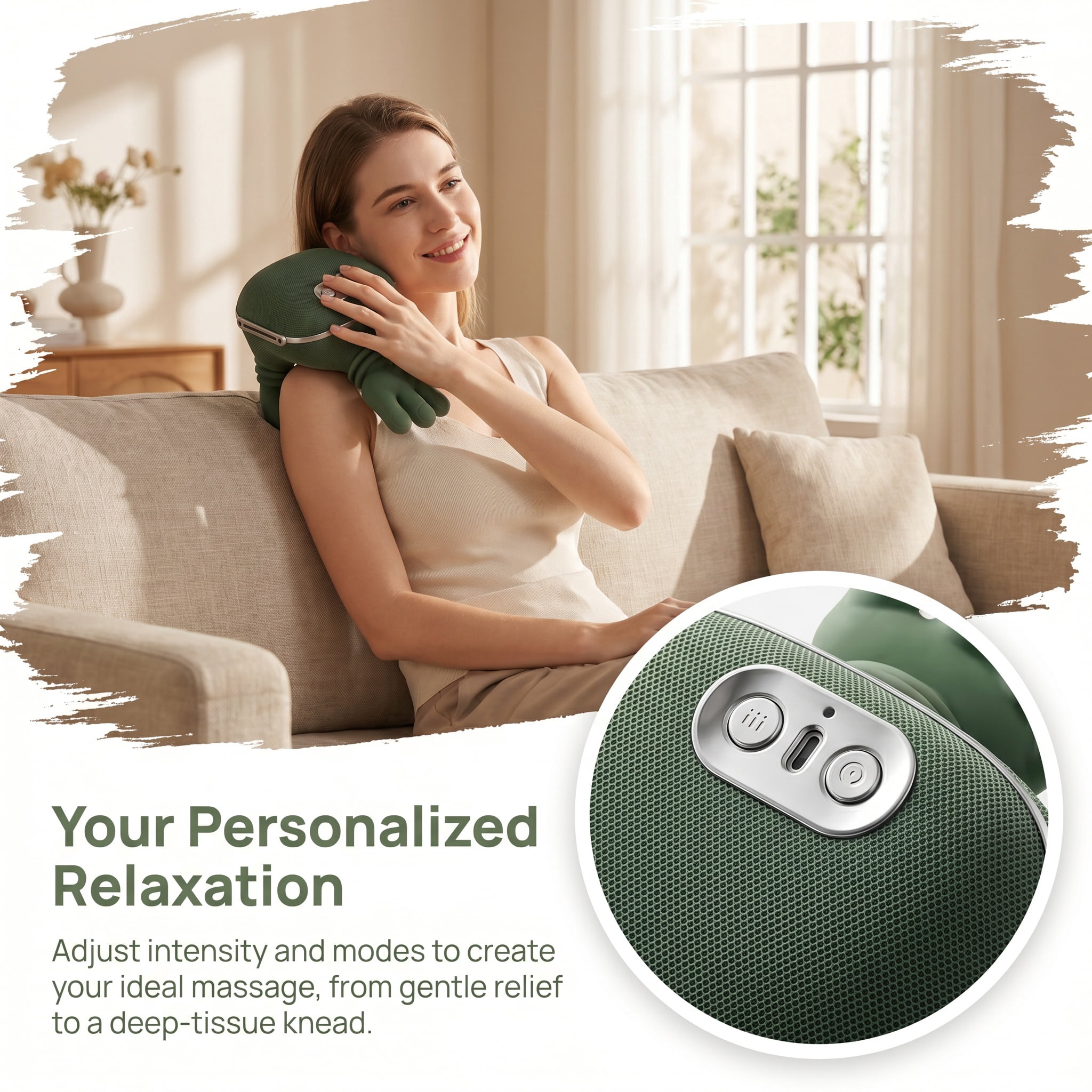 Neck and Shoulder Massager with Heat - 4D Shiatsu Kneading Massage for Back Pain Relief, Portable Electric Massager (Green)