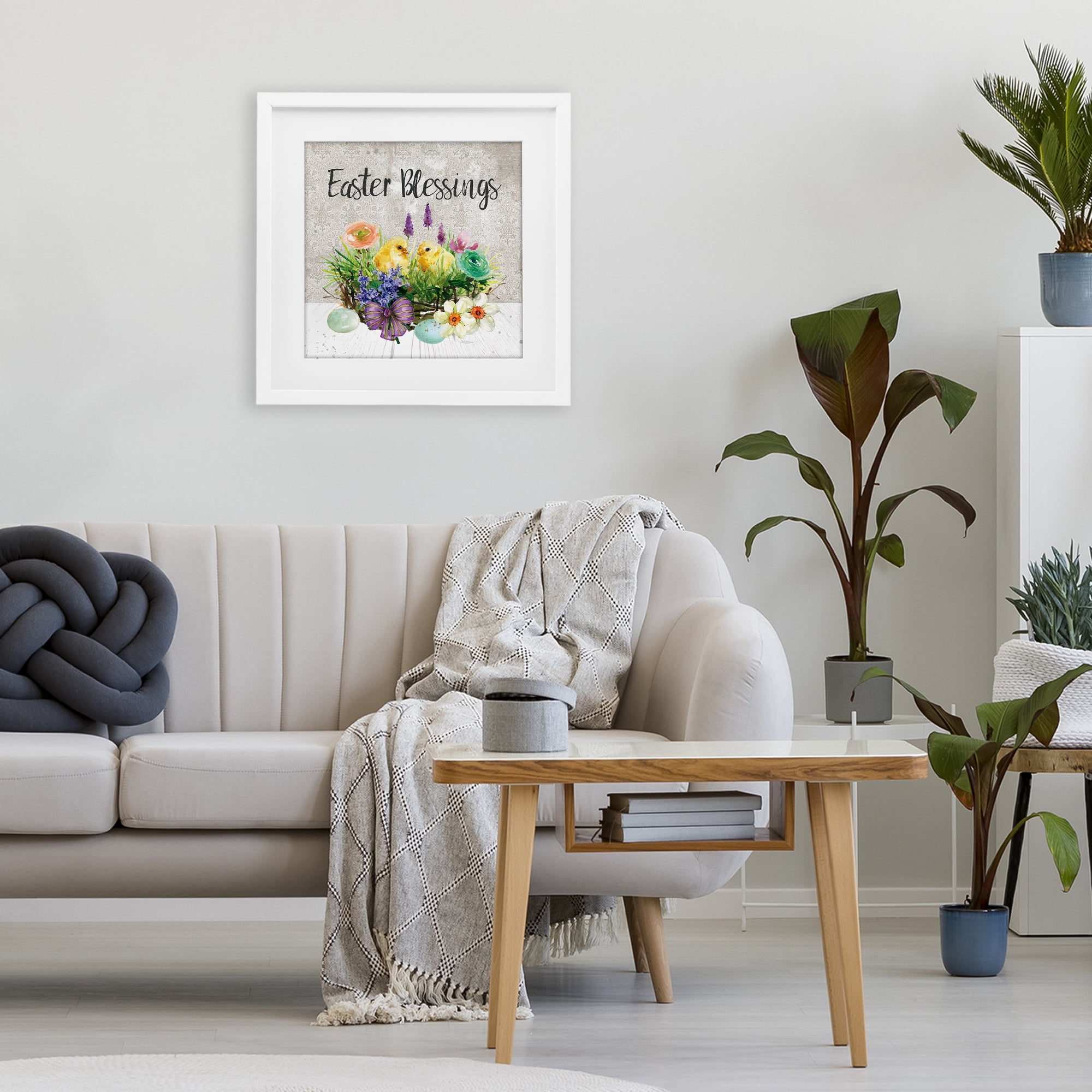 Stupell Industries Easter Blessings Basket of Flowers White Framed Print Under Glass, design by Carol Robinson