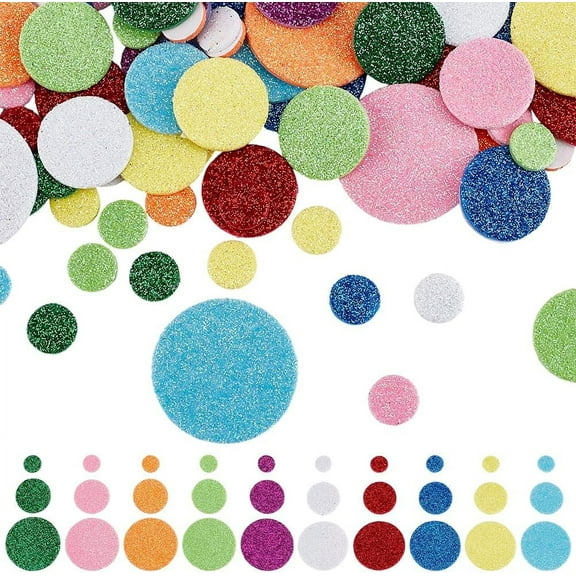640Pcs Glitter Foam Stickers Round Foam Shapes Self Adhesive Stickers with Glitter 3 Sizes Sticker for Birthday Christmas Party Wedding Celebration Supplies Craft Home Decoration Colorful DIY