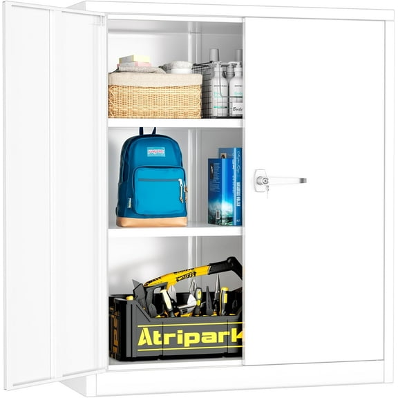Pataku Locking Cabinet, Metal Storage Cabinets with Doors and Adjustment Shelves, 36" Garage Cabinets with Lock for Home, Office, File Pantry, Kitchen - White