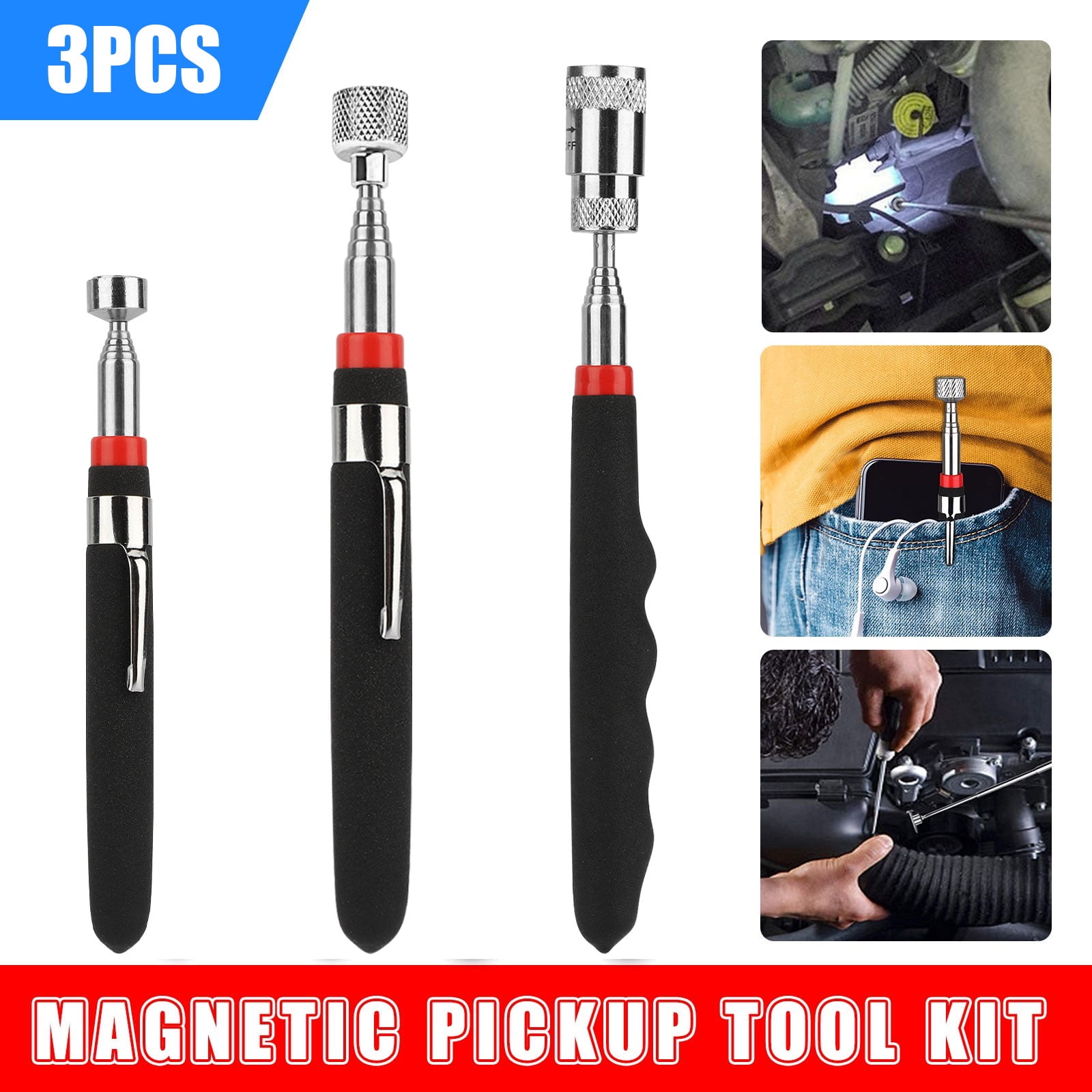Magnetic Telescopic Pickup Tool LED Light Extending Pick Up Stick Rod 81cm/31" 