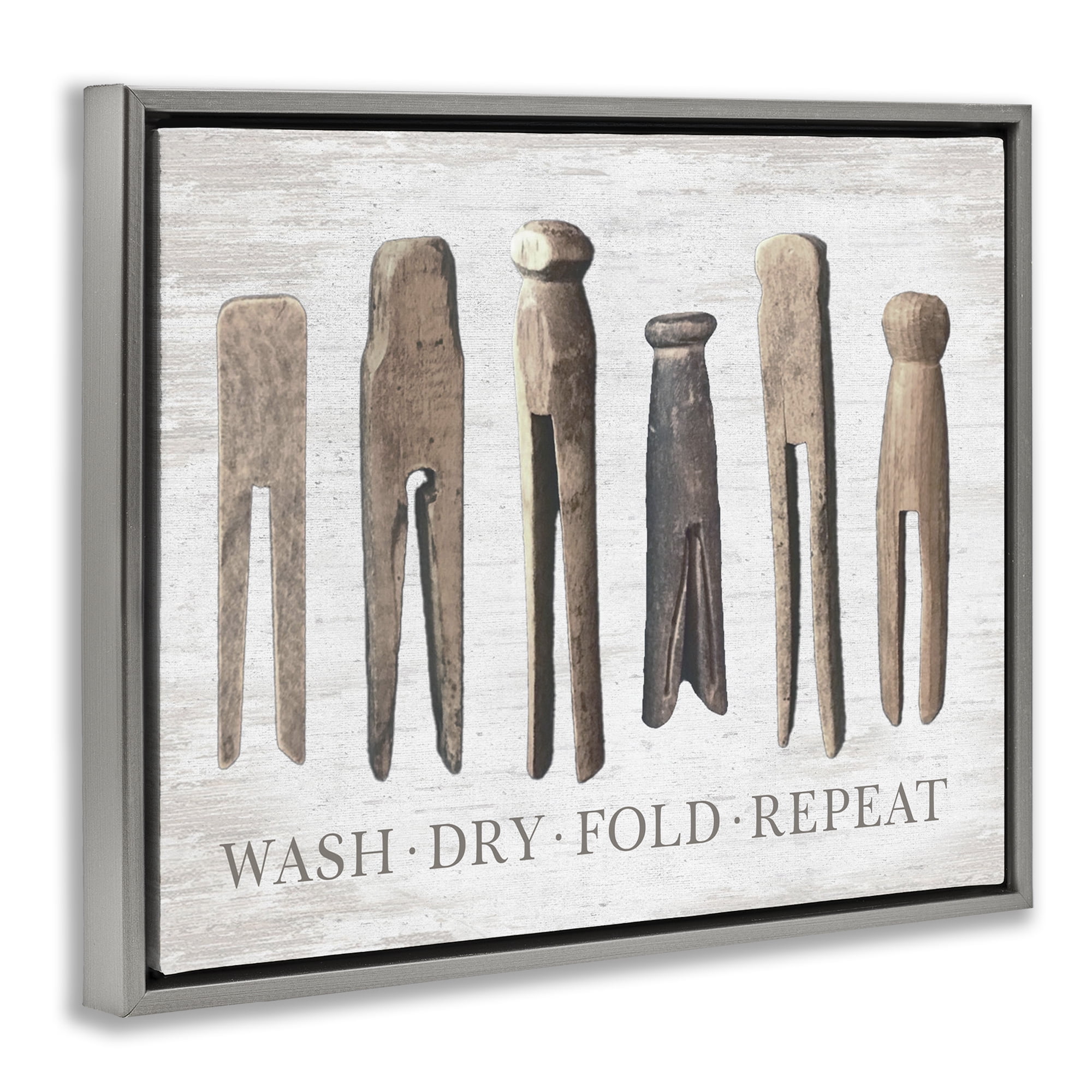 Rustic Laundry Phrase Gray Floating Frame Canvas Art, 21 x 17, Made Domestically