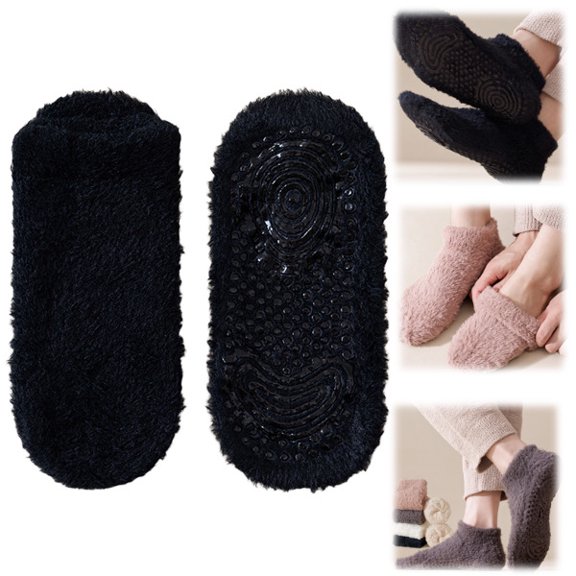 2026 Fuzzy Socks with Grips Non Slip Slipper Socks for Men Soft Cozy Plush Fluffy Socks Winter Warm (Black)