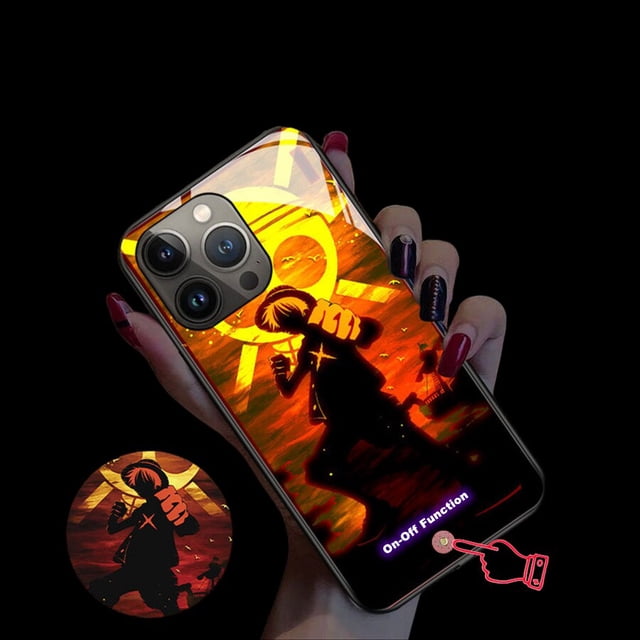 Funda de teléfono con botón de encendido y apagado para IPhone, carcasa bonita con Flash Led para IPhone 14, 13, 12, 11 Pro, X, XS, Max, XR, 7, 8 Plus, SE, dibujos animados luminosos, Jujutsu Kaisen Fivean unisex