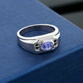 thumbnail image 3 of Gem Stone King Men's 925 Sterling Silver Blue Tanzanite and Black Diamond Ring (1.29 Cttw, Gemstone December Birthstone, Oval 8X6MM,, Size 13), 3 of 3