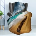 thumbnail image 4 of Driftwood Soft Flannel Fleece Blanket, Seascape Theme with Old Piece of Tree in the Beach with Stormy Weather Print, Cozy Plush for Indoor and Outdoor Use, 70" x 90", Blue and Ginger, by Ambesonne, 4 of 5