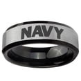 thumbnail image 2 of Navy 8MM Beveled Edge Gray And Black Tungsten Men's Ring, 2 of 2