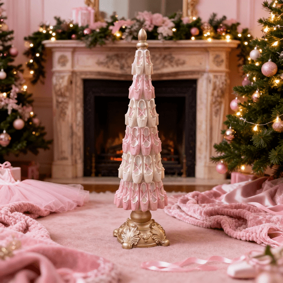 Resin Ballerina Shoe Tree,Christmas Tree,Glittered Ballet Decoration, Pink Ballerina Shoe Display for Holiday and Home Decor TukofW | Pink | Lazyguy