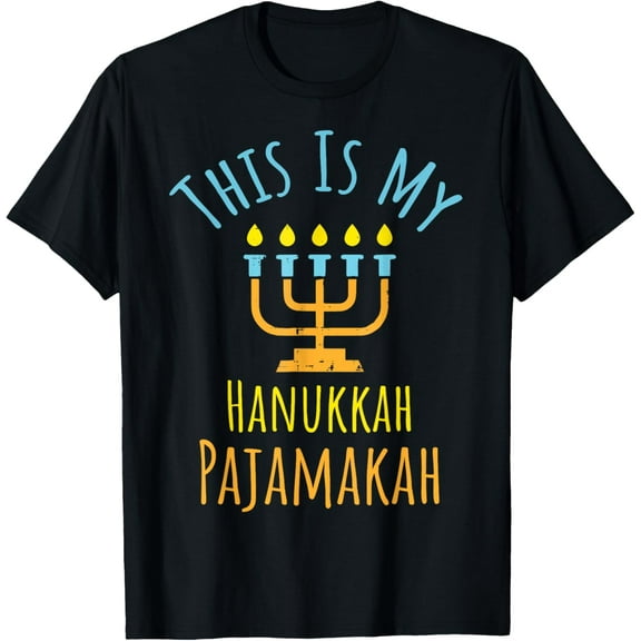 This Is My Hanukkah Pajamakah, Chanukah Pajama T-ShirtMen and women, Black T-shirt, size: Extra large