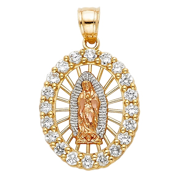 14k Tri-Color Gold Brillante Colorido Virgin de Guadalupe Pendant Radiant Charm Jewelry Female