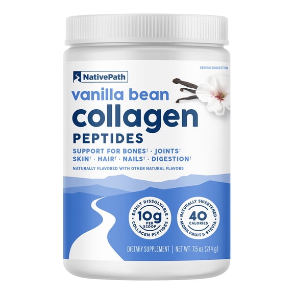 NativePath Collagen Peptides Protein Powder Vanilla Bean, Hydrolyzed Grass-Fed Type 1 & 3, Beauty & Joint, 20 Servings