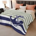 thumbnail image 2 of Striped Anchor Throw Blanket, Flannel Fleece Blanket with Striped Design for Couch, Navy Blue Nautical Sage Green Geometric Soft Breathable All Season Plush Blankets for Sofa Office Bed 50"x60", 2 of 9