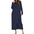 thumbnail image 3 of Previn Women's House Coat Long Sleeve Robe Cotton Spa Hooded Zipper Zip Up Sleeping Winter Warm Hoodie Long Bathrobe Navy Medium, 3 of 4