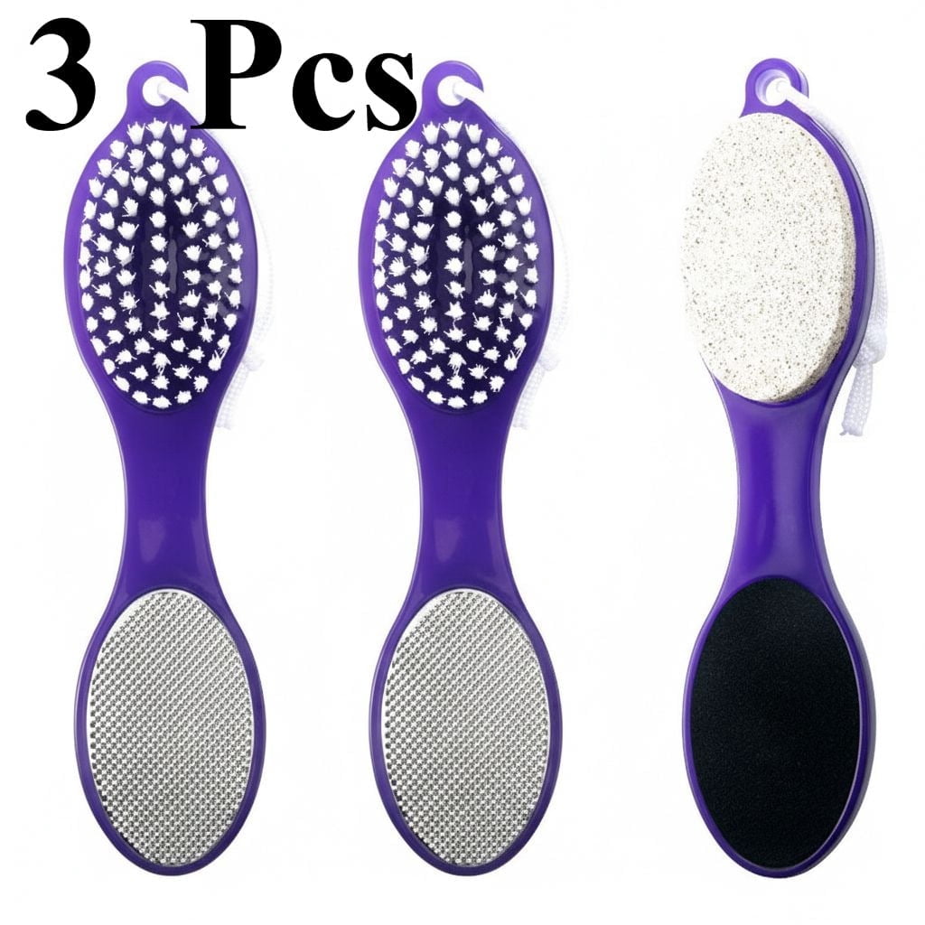 3 Pcs 4 in 1 Foot Brush for Use in Shower with Pumice Stone, Foot Rasp and Sandpaper, Foot Scrubber Brush for Feet, Dead Skin Remover for Foot Care (Purple)