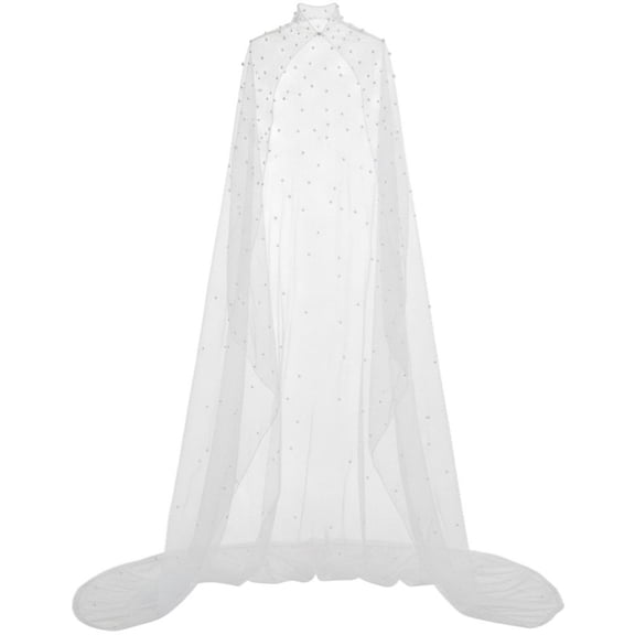 Pearl Accented Bridal Cape, Long Mesh Arm Cover Wrap, One Size