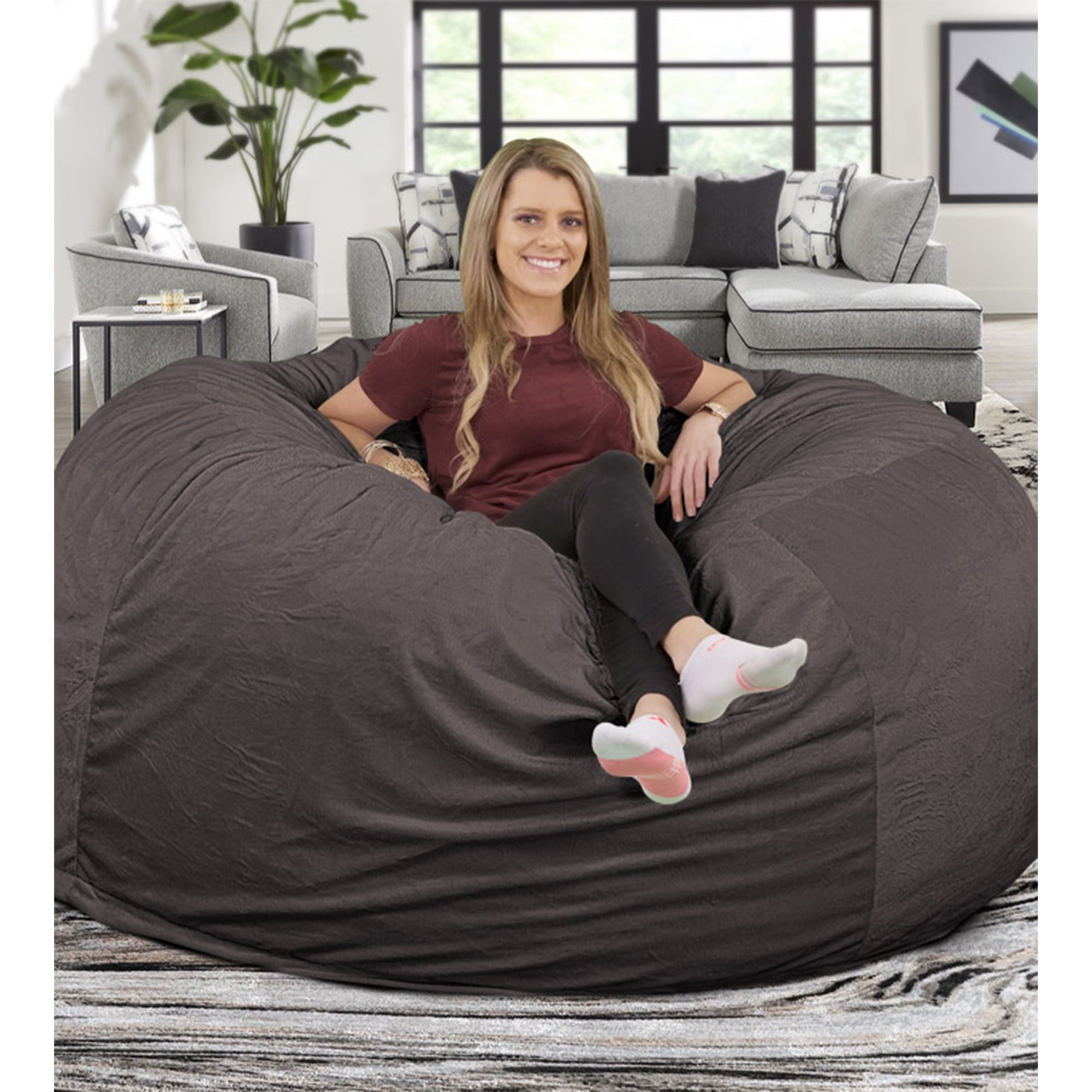 Ultimate Sack 6ft Foam Filled Suede Cover Bean Bag Chair w/Footstool