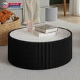 thumbnail image 3 of Hassch Modern Cylindrical Coffee Table, 29.5" Marble Top with PU Leather Frame, Stylish Accent Round Drum Table, No Assembly for Living Room or Bedroom (Black), 3 of 6