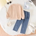 thumbnail image 6 of Gubotare Toddler Girl Sweatsuit Girls' Top & Pants Set Straight Leg Pants Letter with Bow Detail Long Sleeve Hooded Western & Casual Wear 2T 3T (Beige,2-3 Years), 6 of 8