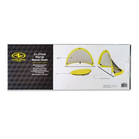 ATHLETIC WORKS 3X2FT 2 PACK POP-UP SOCCER NETS WITH CARRY BAG, YELLOW AND BLACK
