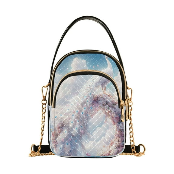 YAZAOO Cross Body Fashion Shoulder Waist Purse Bags Fantasy White Peacock Printed Pocket Handbags